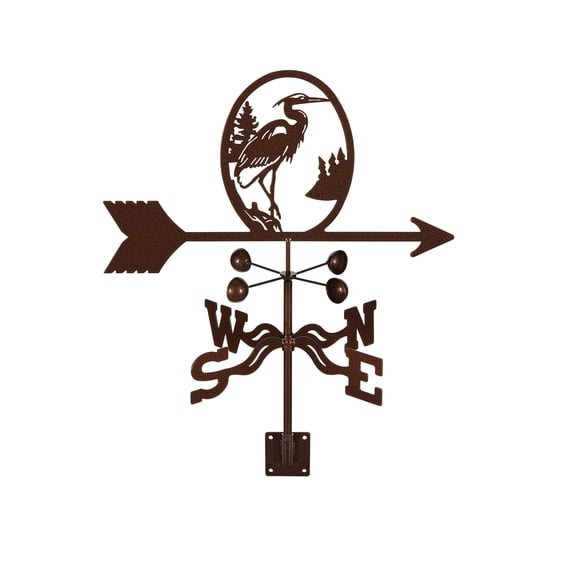 EZ Vane Heron Bird Weathervane — Post Mount, Wind Cups, Antique Copper Finish, Steel with Durable Triple Powder Coating, Handcrafted in USA