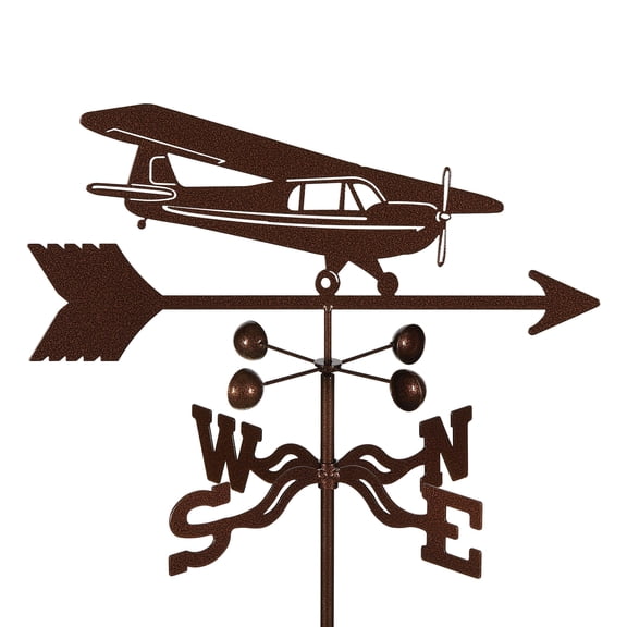 EZ Vane High Wing Airplane Weathervane — Post Mount, Wind Cups, Antique Copper Finish, Steel with Durable Triple Powder Coating, Handcrafted in USA