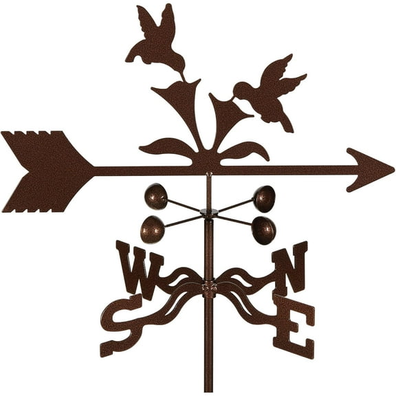 EZ Vane Hummingbirds Weathervane — Post Mount, Wind Cups, Antique Copper Finish, Steel with Durable Triple Powder Coating, Handcrafted in USA