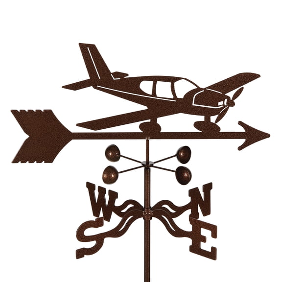 EZ Vane Low Wing Airplane Weathervane — Post Mount, Wind Cups, Antique Copper Finish, Steel with Durable Triple Powder Coating, Handcrafted in USA