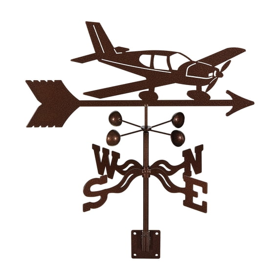 EZ Vane Low Wing Airplane Weathervane — Post Mount, Wind Cups, Antique Copper Finish, Steel with Durable Triple Powder Coating, Handcrafted in USA