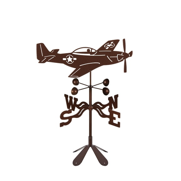 EZ Vane P-51 Mustang Airplane Weathervane — 4-Sided Mount, Wind Cups, Antique Copper Finish, Steel with Durable Triple Powder Coating, Handcrafted in USA