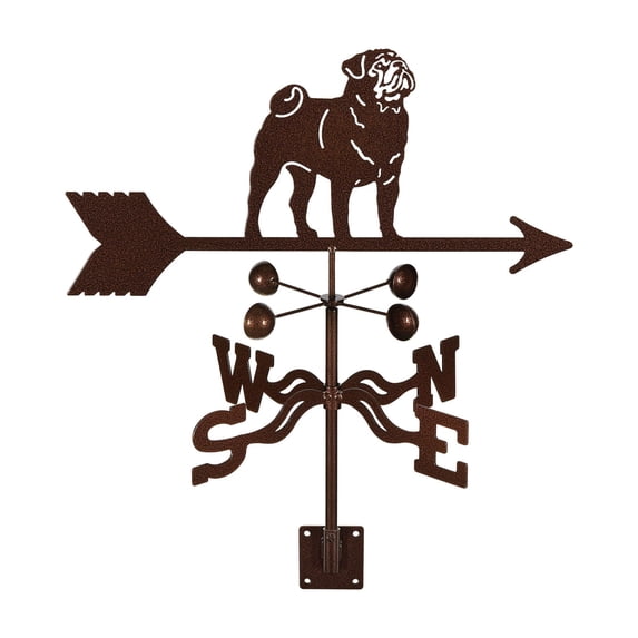 EZ Vane Pug Dog Weathervane — Post Mount, Wind Cups, Antique Copper Finish, Steel with Durable Triple Powder Coating, Handcrafted in USA