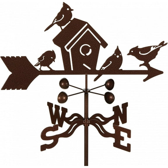 EZ Vane Steel Birdhouse Weathervane 80” Height, Includes Metal Garden Mount, Wind Cups & Brackets | Hand-Crafted and Family-Owned, Made in The USA with Triple Powder Coating, Limited