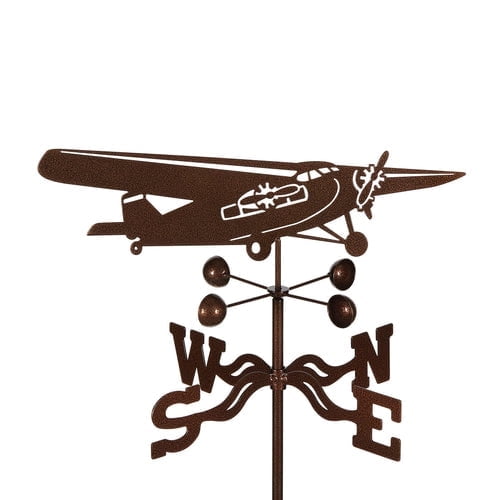 EZ Vane Trimotor Airplane Weathervane — 4-Sided Mount, Wind Cups, Antique Copper Finish, Steel with Durable Triple Powder Coating, Handcrafted in USA