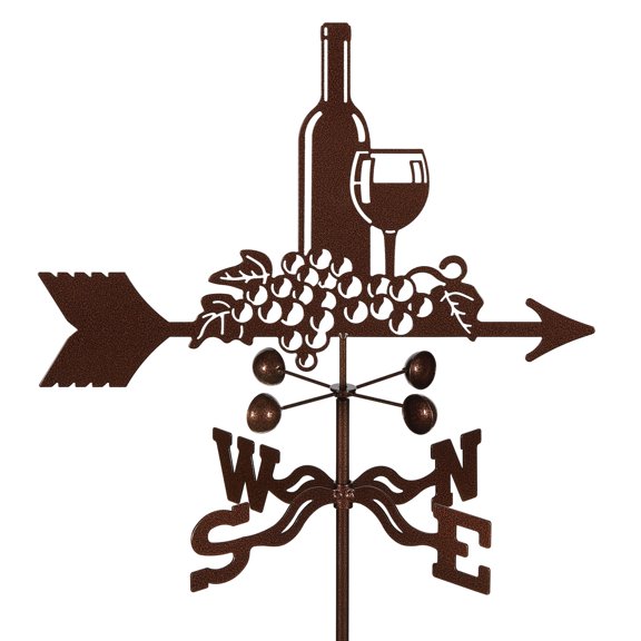 EZ Vane Wine & Grapes Weathervane — Deck Mount, Wind Cups, Antique Copper Finish, Steel with Durable Triple Powder Coating, Handcrafted in USA
