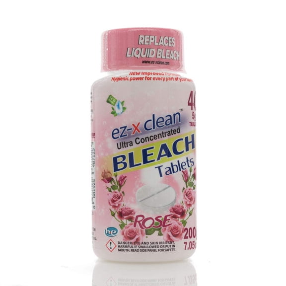 EZ-X CLEAN New and Improved Formula Ultra Concentrated Water Activated Bleach Tablets for Laundry and Multipurpose Cleaning. 40 Tablets 7.05 OZ Phosphate Free Replaces Liquid BLEACHES (Rose)