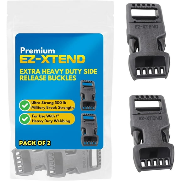 EZ-Xtend Extra Heavy Duty Side Release Buckles 1 Inch - Plastic Buckles for Heavy Duty Webbing - 500 lb Strength, Made in USA