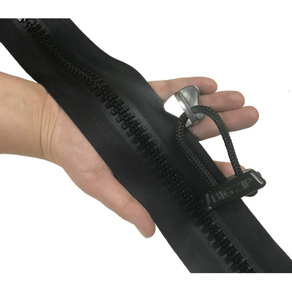 EZ-Xtend Lenzip Big Zip #15 Super Huge Heavy Duty Plastic Zipper W/Zipper Pull (10 feet, Black)