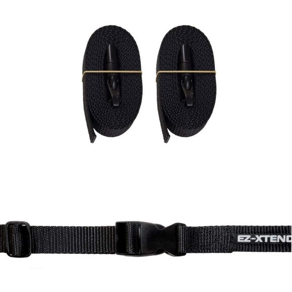 EZ-Xtend Utility Straps w/Quick Release Buckles - Adjustable Cinch Straps w/ 250 lb QR Buckle - Heavy Duty 4500 lb Break Strength - Lifetime Thread - 2 Pk (8 FEET, BLACK)