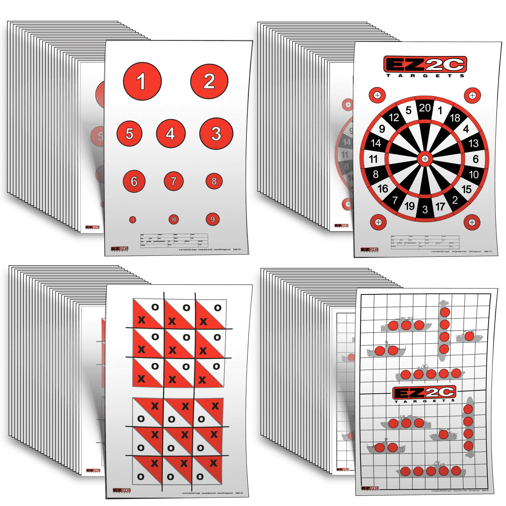 D Style Target EZ2C 4 Style Gun Targets Bundle 40 Pack Paper targets for fun shooting ...