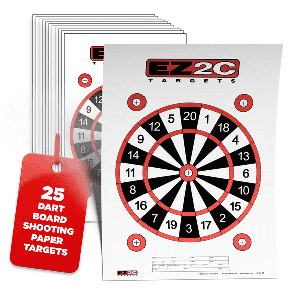 25 EZ2C Targets  Style 15: 10" Dartboard paper targets Fun Game 11"x17" Tear-off pad of 25