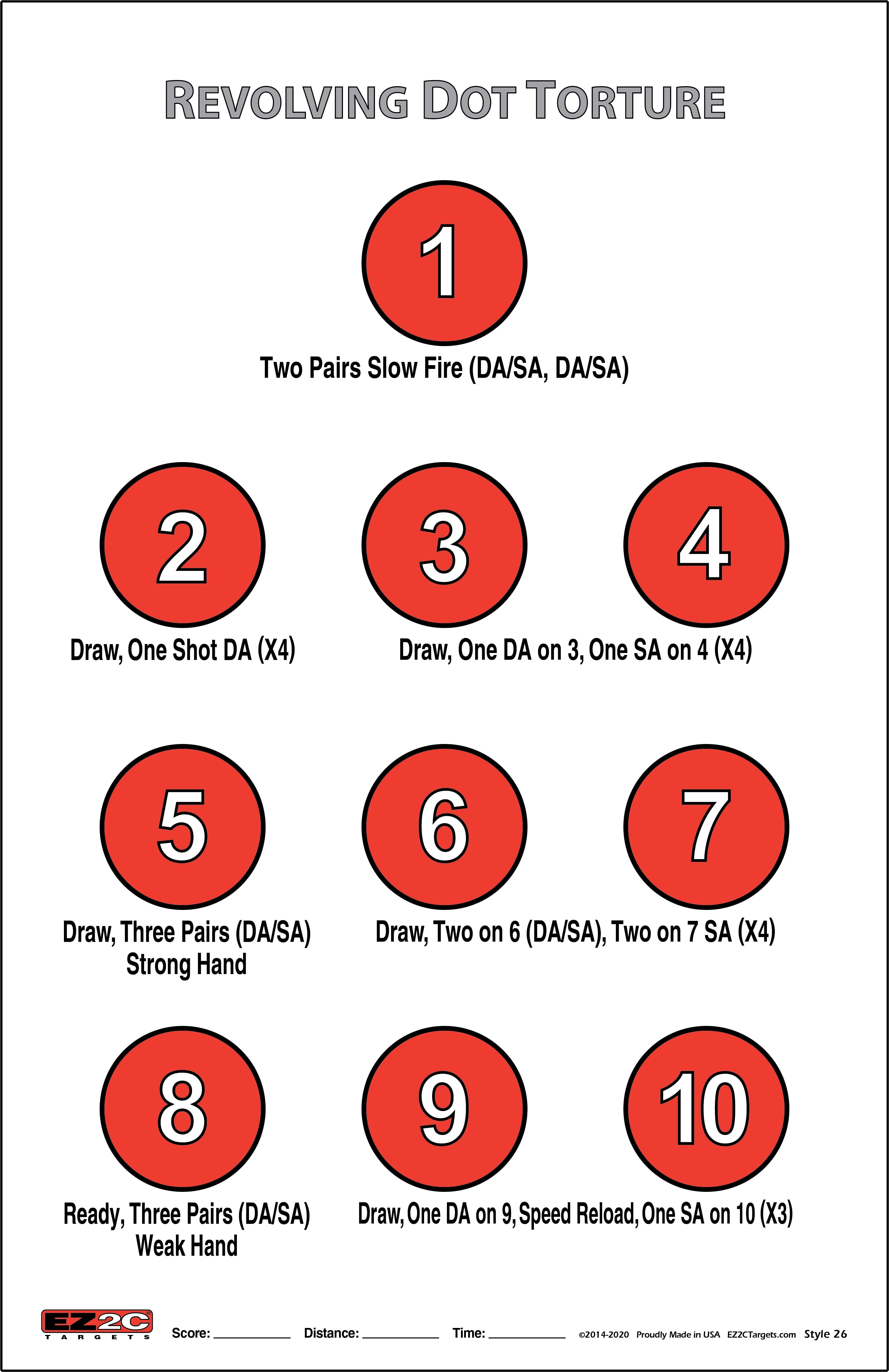 50 EZ2C Targets Style 26 Revolving Dot Torture Drill 11"x17" Paper targets for shooting USA Made Double Action, pad of 50