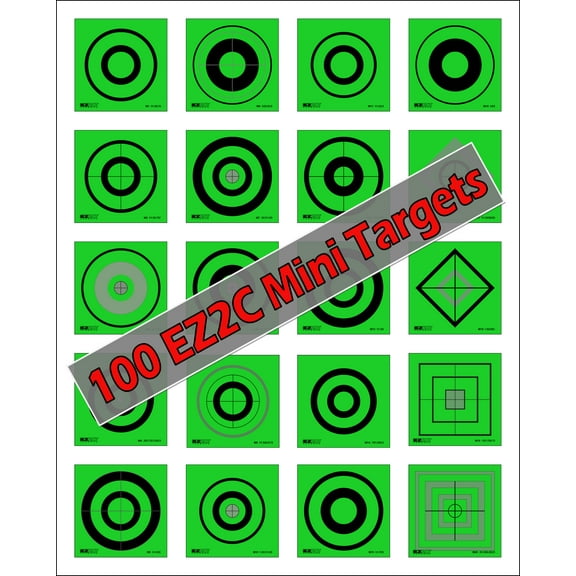 EZ2C Mini Shooting Targets for Gun Range, Self-Adhesive 3.5" x 3.5"  (20 Assorted Styles in Green) (Pack of 100)