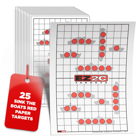 25 EZ2C Targets Style 22: Sink The Boats. Fun Game. Paper Targets for Range Made in USA 11"x17" (Tear-Off Pad of 25)