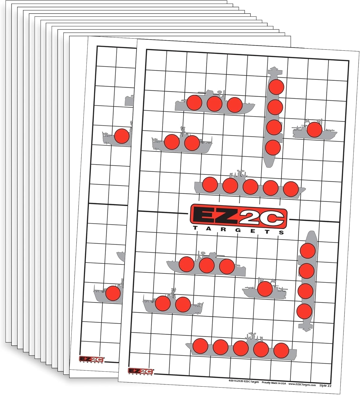 EZ2C Targets Style 22: Sink The Boats. Fun Game. Paper Targets for Range Made in USA 11"x17" (Tear-Off Pad of 50)