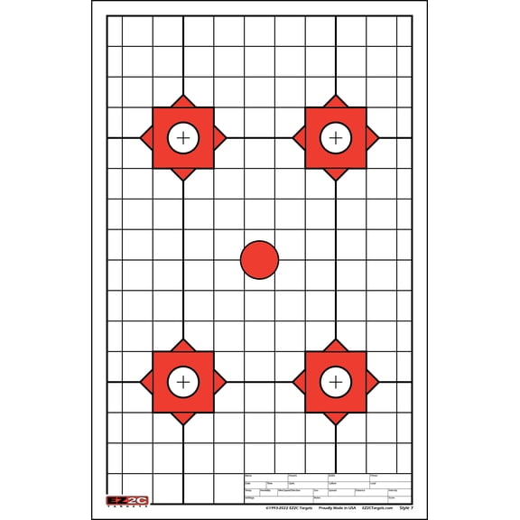 25 EZ2C Targets: Four Bullseye Plus Sight in w/Grid Paper Shooting Targets 11"x17"