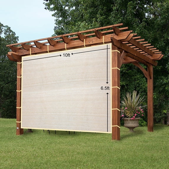 EZ2hang Sun Shade Privacy Panel 3 Sides with Ready-to-tie Ribbon ,Side Shade Wall for Pergola, Porch, Carport, Instant Canopy or Gazebo 12x6.5ft Wheat