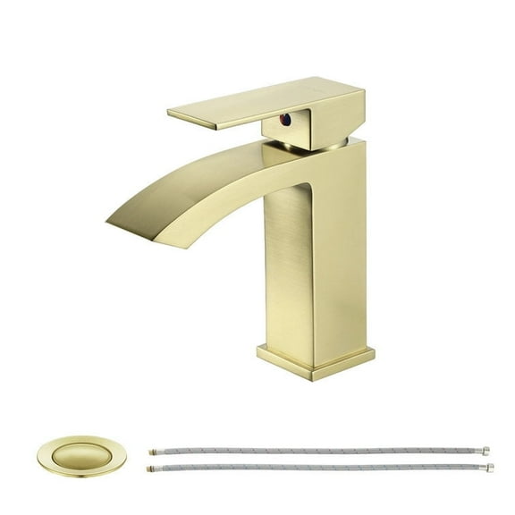 EZANDA Single-Hole Single-handle Bathroom Faucet with Drain Assembly,Brushed Gold