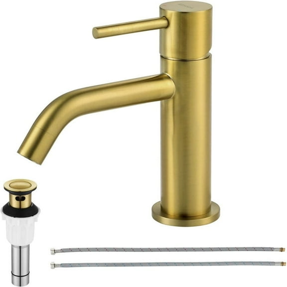 EZANDA Single-Hole Single-handle Bathroom Faucet with Drain Assembly,Brushed Gold