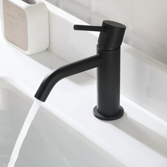 EZANDA Single-Hole Single-Handle Bathroom Faucet with Drain Assembly,Matte Black