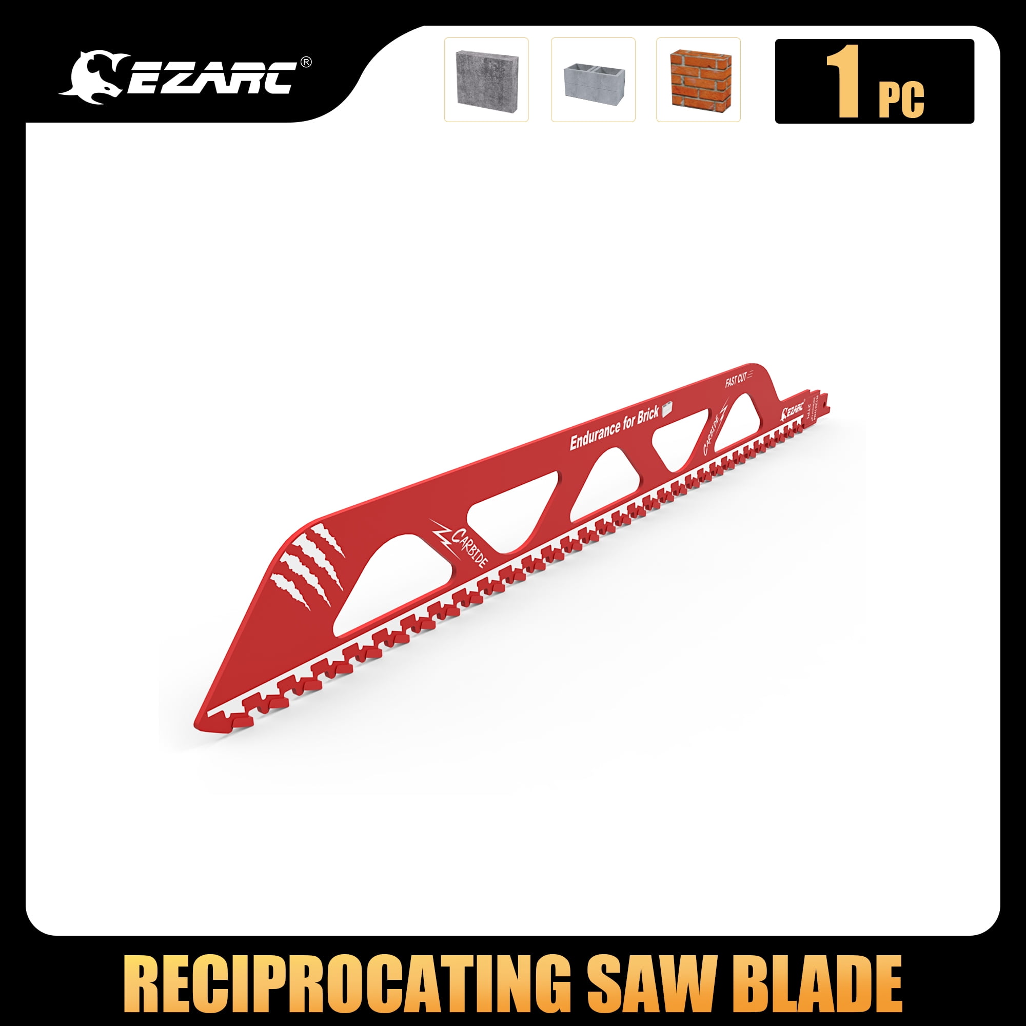 EZARC Demolition Masonry Reciprocating Saw Blade 18 Inch Carbide Sawzall Blades for Cutting Aerated Concrete and Hollow Brick 1 Pack