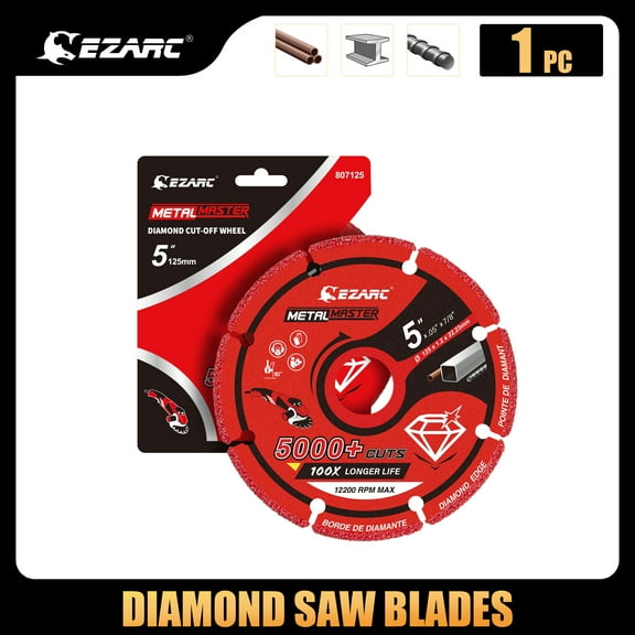 EZARC Diamond Cutting Wheel 5'' x 7/8 Inch for Metal, Cut Off Wheel with 5000+ Cuts on Rebar, Steel, Iron and INOX
