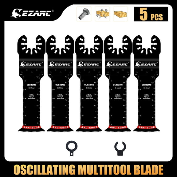 EZARC Extra Long Oscillating Saw Blades - 5PCS Arc Edge Bi-Metal Multitool Blades Precise Cut for Wood with Nails, Wood, Metal, Universal Quick Release Oscillating Tool Blades Kits