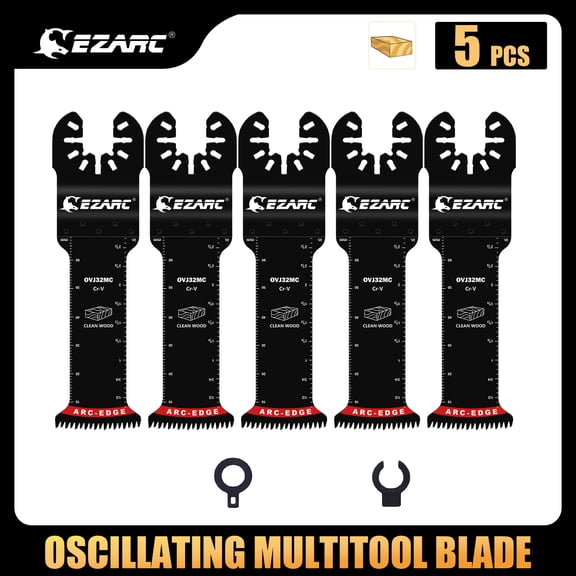 EZARC Japanese Tooth Oscillating Saw Blades - 5PCS Extra-Long Reach Arc Edge CRV Multitool Blades Clean Cut for Wood and Plastic, Universal Quick Release Oscillating Tool Blades Kits