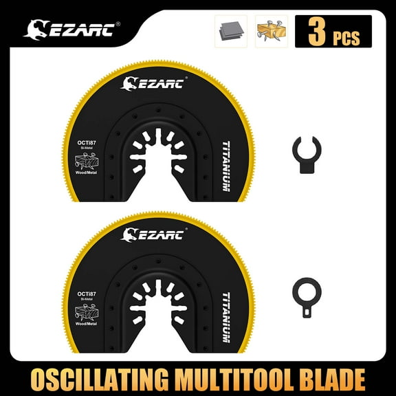 EZARC Oscillating Multitool Blades Titanium, 2PCS Semi Circle Flush Cut Oscillating Saw Blades for Wood Metal Nails Screws Cutting, Universal Quick Release Oscillating Tool Blades Kits