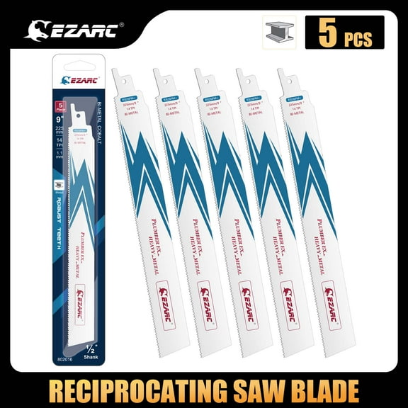 EZARC Reciprocating Saw Blade Bi-Metal Cobalt Sabre Saw Blades for Heavy Metal Cutting 9-Inch 14TPI R926PM+ (5-Pack)