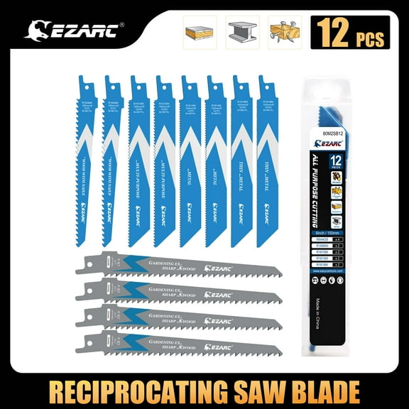 EZARC Reciprocating Saw Blades 6 Inch, Bi-Metal Demolition Sabre Saw Blade Set for Metal and Wood Cutting (12 Pack)