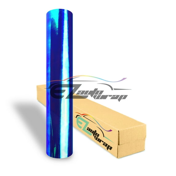 EZAUTOWRAP 12" Wide Glossy Neo Chrome Chameleon Dark Blue Headlight Taillight Fog Light Side Marker Vinyl Tint Film Roll Sticker Self Adhesive