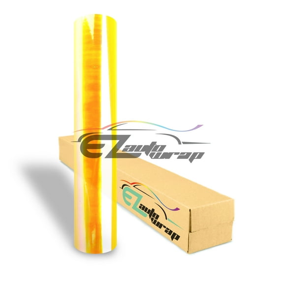 EZAUTOWRAP 12" Wide Glossy Neo Chrome Chameleon Golden Yellow Headlight Taillight Fog Light Side Marker Vinyl Tint Film Roll Sticker Self Adhesive