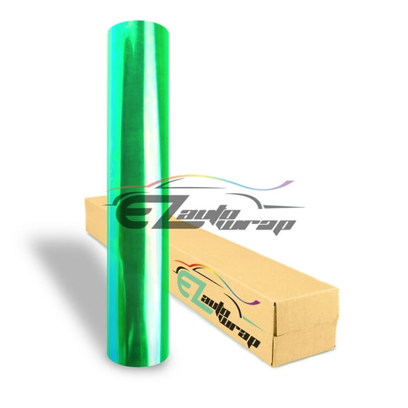 EZAUTOWRAP 12" Wide Glossy Neo Chrome Chameleon Green Headlight Taillight Fog Light Side Marker Vinyl Tint Film Roll Sticker Self Adhesive