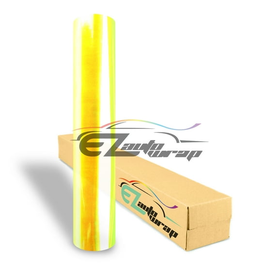 EZAUTOWRAP 12" Wide Glossy Neo Chrome Chameleon Neon Yellow Headlight Taillight Fog Light Side Marker Vinyl Tint Film Roll Sticker Self Adhesive