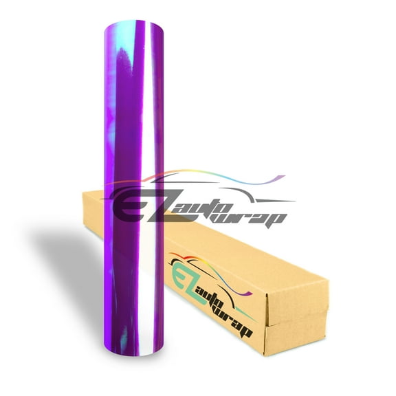 EZAUTOWRAP 12" Wide Glossy Neo Chrome Chameleon Purple Headlight Taillight Fog Light Side Marker Vinyl Tint Film Roll Sticker Self Adhesive