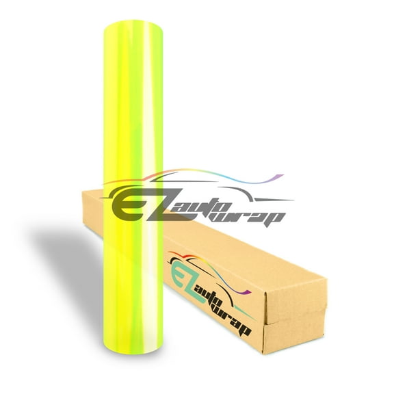 EZAUTOWRAP 12" Wide Glossy Neon Yellow Headlight Taillight Fog Light Side Marker Vinyl Tint Film Roll Sticker Self Adhesive