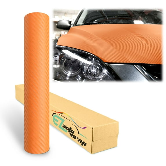 EZAUTOWRAP 3D Carbon Fiber Textured Orange Car Vinyl Wrap Sticker Decal Film Sheet Decoration