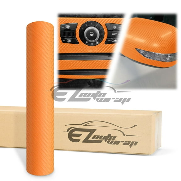 EZAUTOWRAP 4D Carbon Fiber Textured Orange Semi Gloss Car Vinyl Wrap Sticker Decal Film Sheet Decoration With Air Release Techology