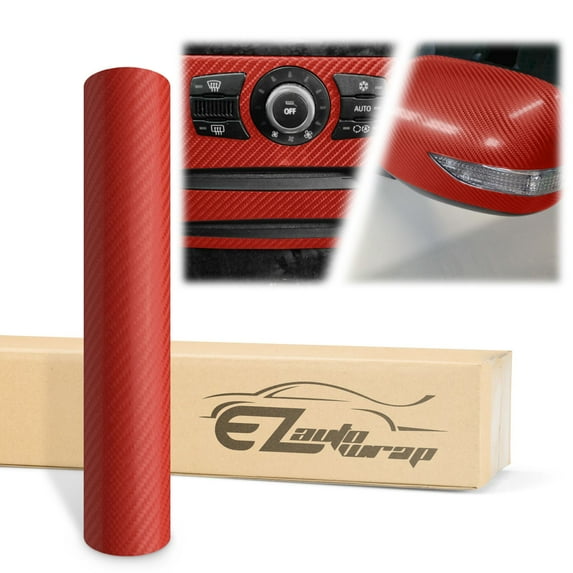 EZAUTOWRAP 4D Carbon Fiber Textured Red Semi Gloss Car Vinyl Wrap Sticker Decal Film Sheet Decoration With Air Release Techology