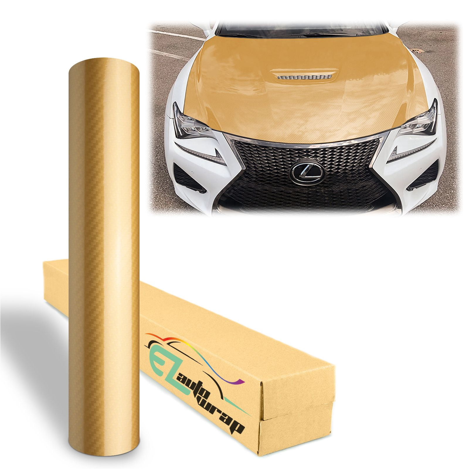 EZAUTOWRAP 5D High Gloss Gold Carbon Fiber Car Vinyl Wrap Sticker Decal ...