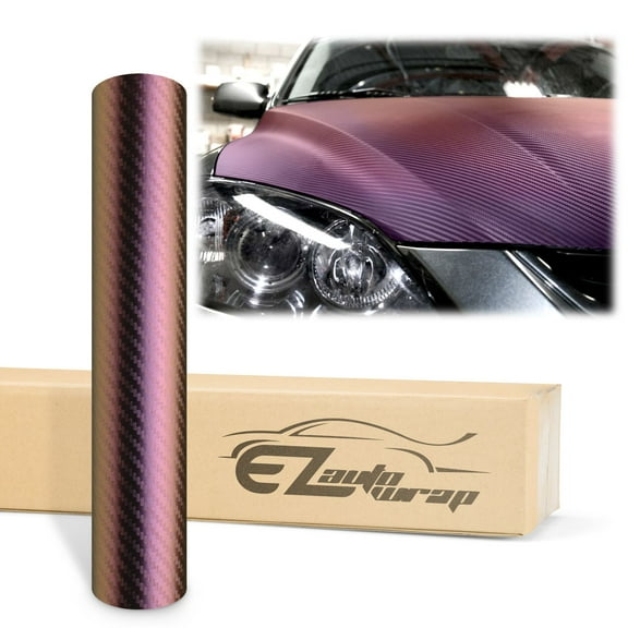 EZAUTOWRAP Chameleon Carbon Fiber Purple Gold Car Vinyl Wrap Vehicle Sticker Decal Film Sheet Peel And Stick With Air Release Technology Decoration Wallpaper