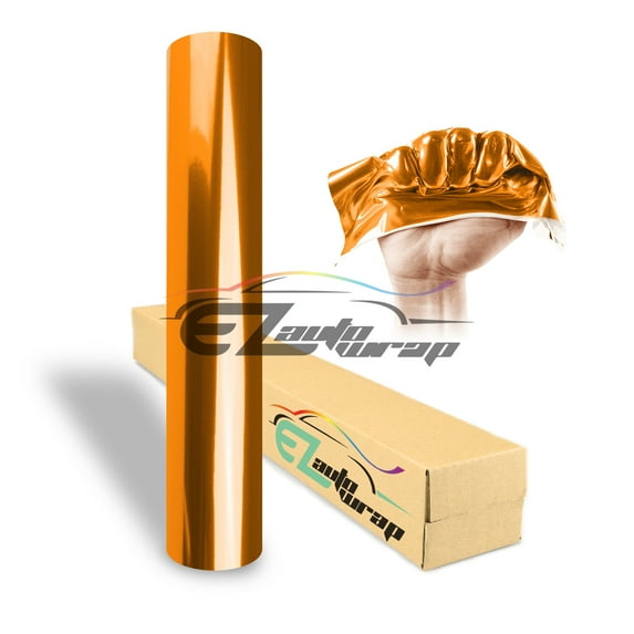 EZAUTOWRAP Chrome Orange Mirror Supercast Easy Stretch Vinyl Wrap Sticker Decal Film Sheet Car Vehicle With Air Release Technology