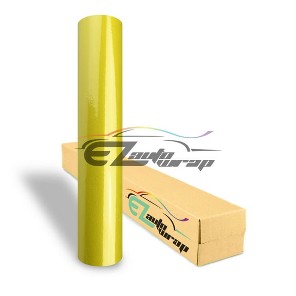 EZAUTOWRAP Gloss Candy Yellow Glossy Car Vinyl Wrap Vehicle Sticker Decal Film Sheet With Air Release Technology Decoration