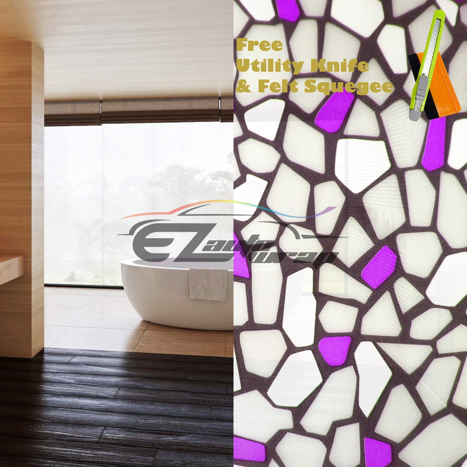 Powder Back Window Sticker EZAUTOWRAP Purple Brick Frosted Glass Peel And Stick Window Film Home ...