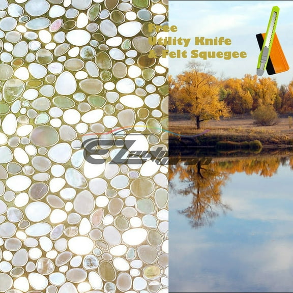 EZAUTOWRAP River Stone Frosted Glass Peel And Stick Window Film Home Bedroom Bathroom Privacy Waterproof Sticker Decal