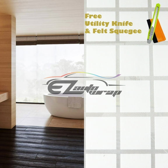 EZAUTOWRAP Square Checker Frosted Glass Peel And Stick Window Film Home Bedroom Bathroom Privacy Waterproof Sticker Decal