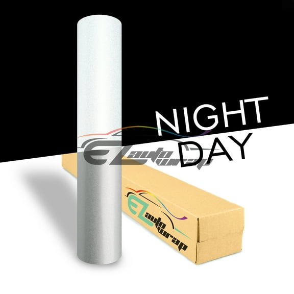 EZAUTOWRAP White Night Reflective Vinyl Wrap Sticker Decal Graphic Sign Self Adhesive Film Roll For Car Vehicle Boat Truck Trailer RV Motorcycle Bike Road Sign Party Club Decoration