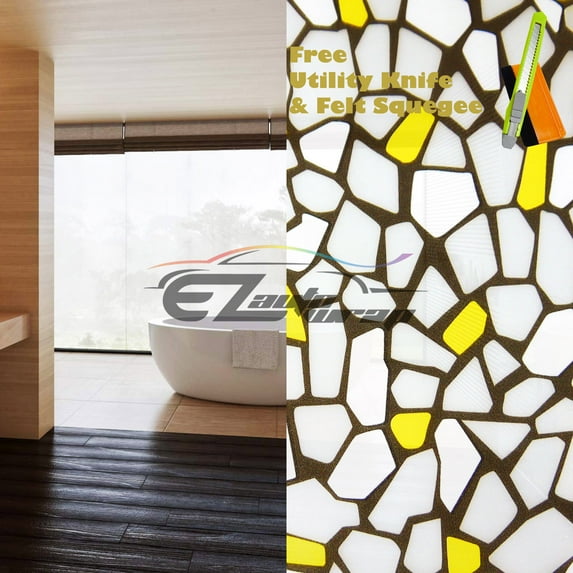 EZAUTOWRAP Yellow Brick Frosted Glass Peel And Stick Window Film Home Bedroom Bathroom Privacy Waterproof Sticker Decal